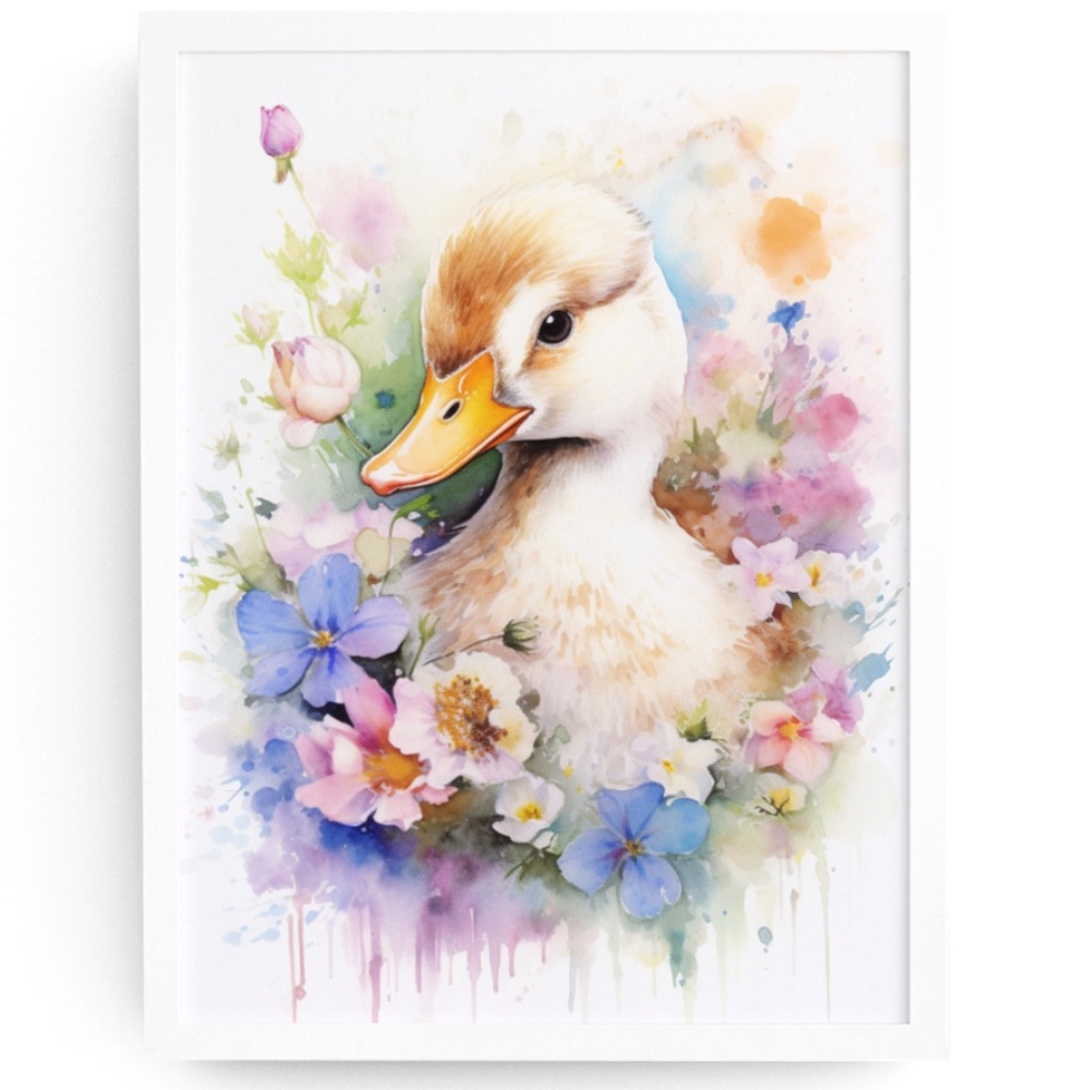 Wall Art Watercolor Floral Duck Illustration Print Poster Card Unframed - Picture 1 of 9